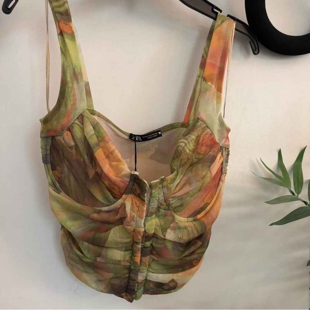 Zara Mixed Print Ruched Corset Top